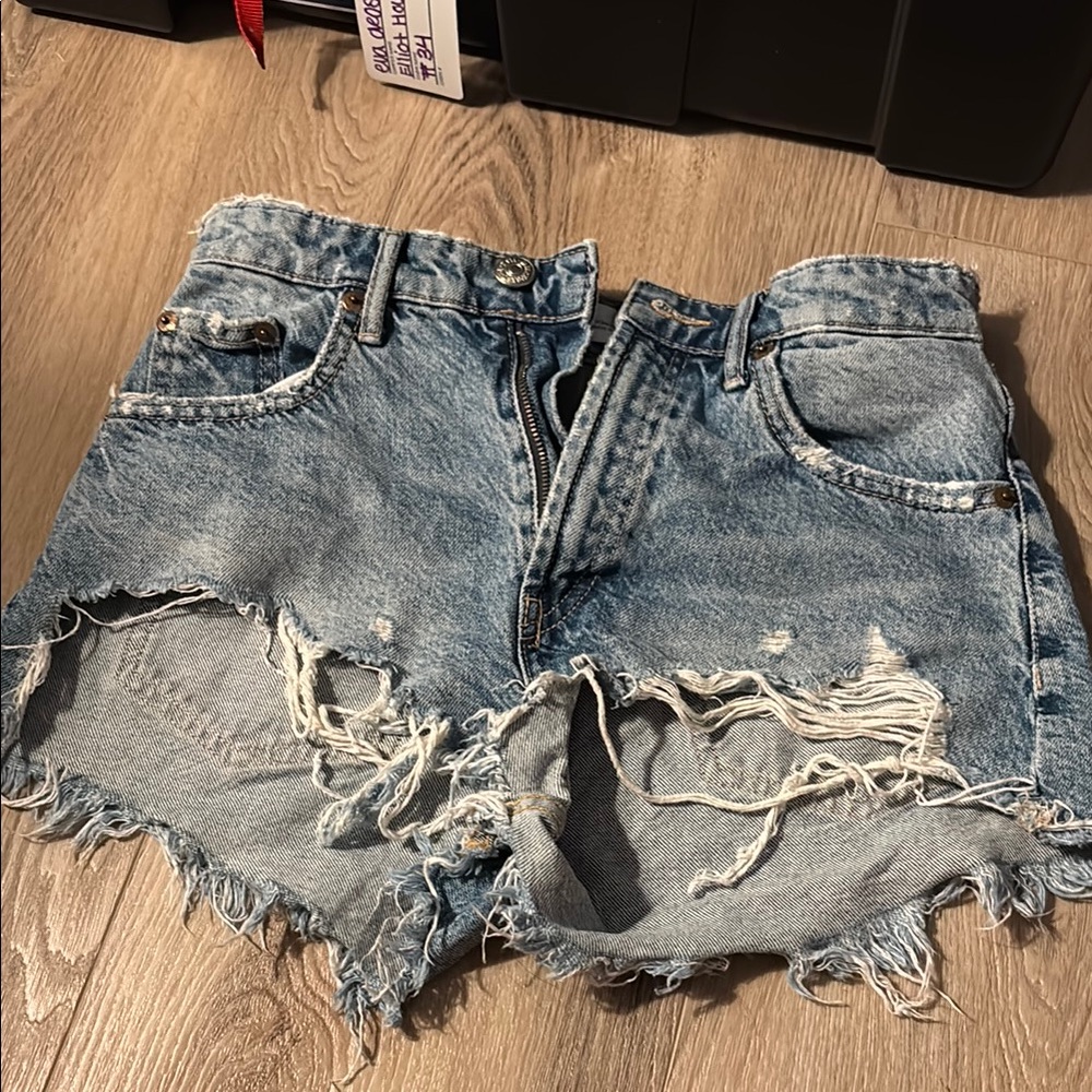 Zara Blue Jean Shorts Distressed Cut-Offs